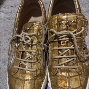 Giuseppe Zanotti Gold Croc-Effect Leather Sneakers